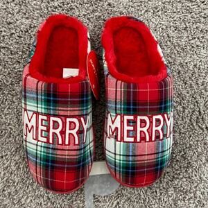 Christmas Slippers Plaid Fleece Lined Slip-On Women's 8/9 Holiday Lane NWT